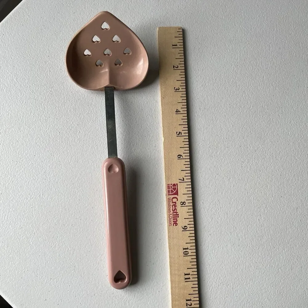 Four Star Vintage 1989 Heart Shaped Kitchen Spoon Utensil Pink Slotted 11.5